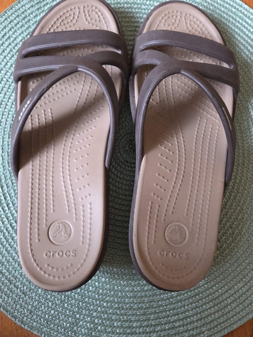 CROCS Women’s Taupe Double-Strap Slide Sandals